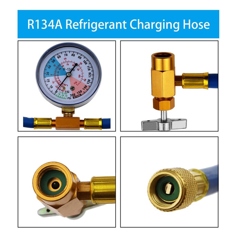 BeadChica R134a Refrigerant Recharge Hose Kit with BPV31 Piercing Valve for Bullet,Charging Hose Refrigerant Can Tap with Gauge,R134a can to R-12/R-22 port - Image 3